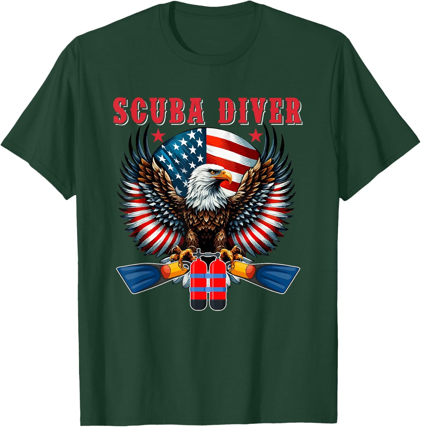 Scuba Diver Job Costume Eagle Proud Flag 4th Of July Lover T-Shirt - T-Shirt | Forest