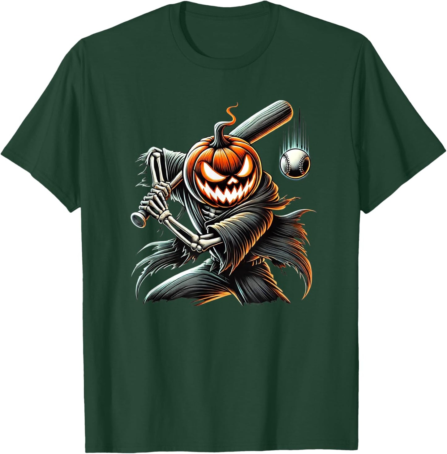 Skeleton Baseball Player Pumpkin Head Halloween Costume 2024 T-Shirt - T-Shirt | Forest