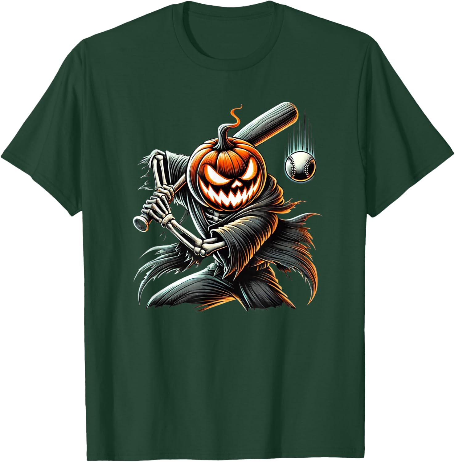Skeleton Baseball Player Pumpkin Head Halloween Costume 2024 T-Shirt - T-Shirt | Forest