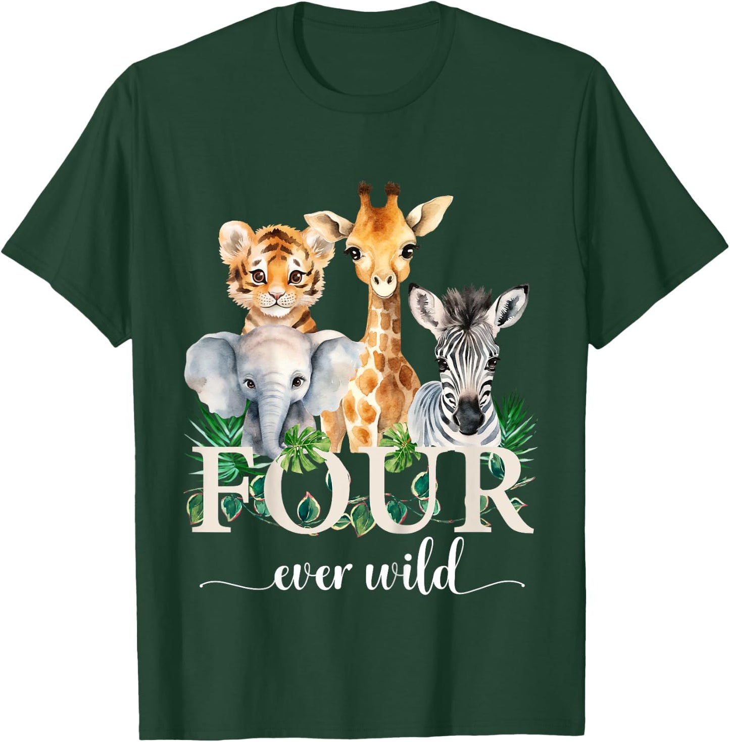 Kids Jungle Birthday Four Ever Wild Zoo Safari Party 4th Animals T-Shirt - T-Shirt | Forest