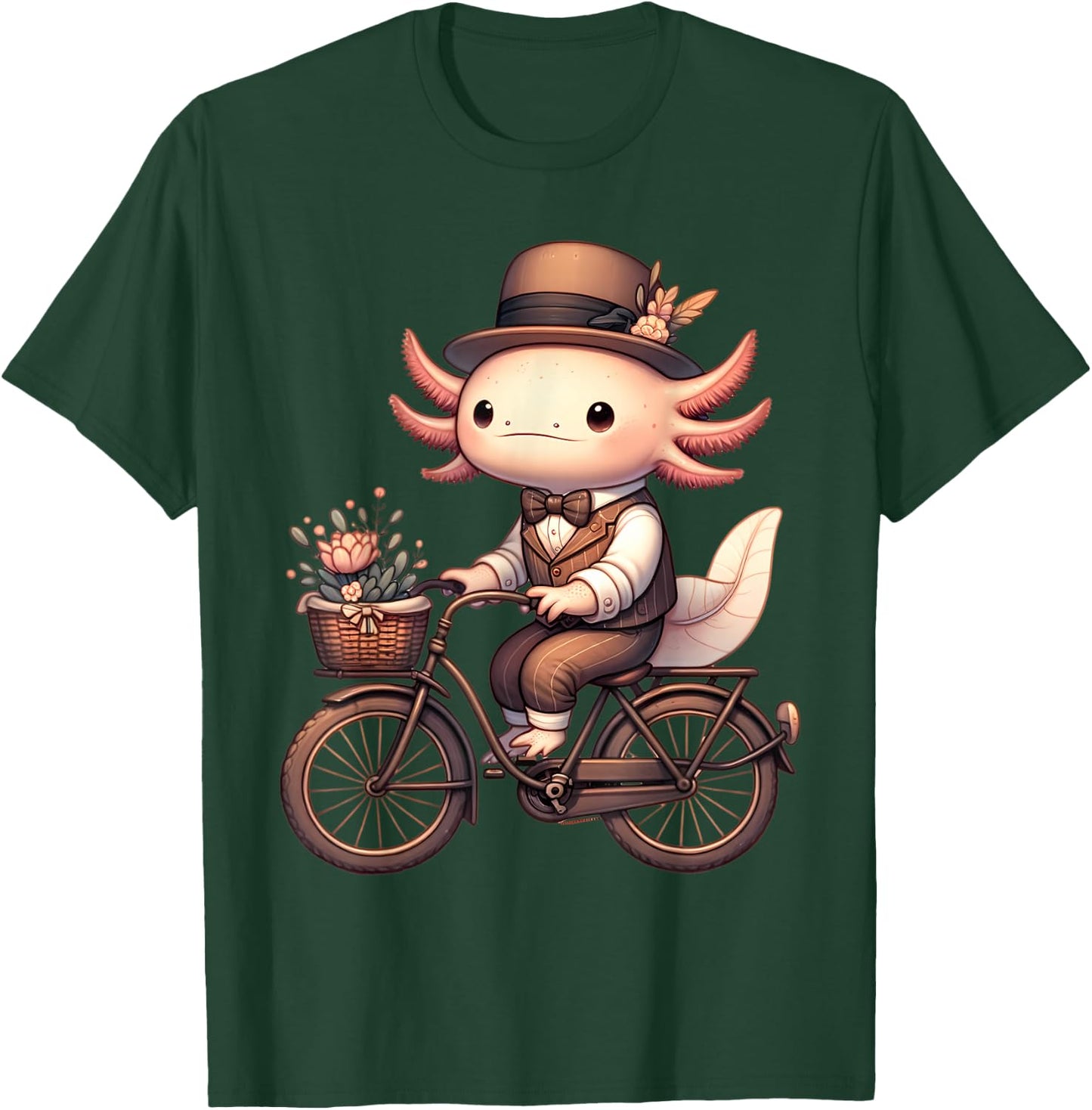 Cute Axolotl on Vintage Bicycle Cycling Men Women Kids T-Shirt - T-Shirt | Forest