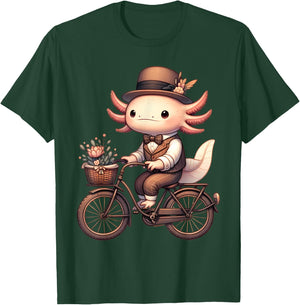 Cute Axolotl on Vintage Bicycle Cycling Men Women Kids T-Shirt - T-Shirt | Forest