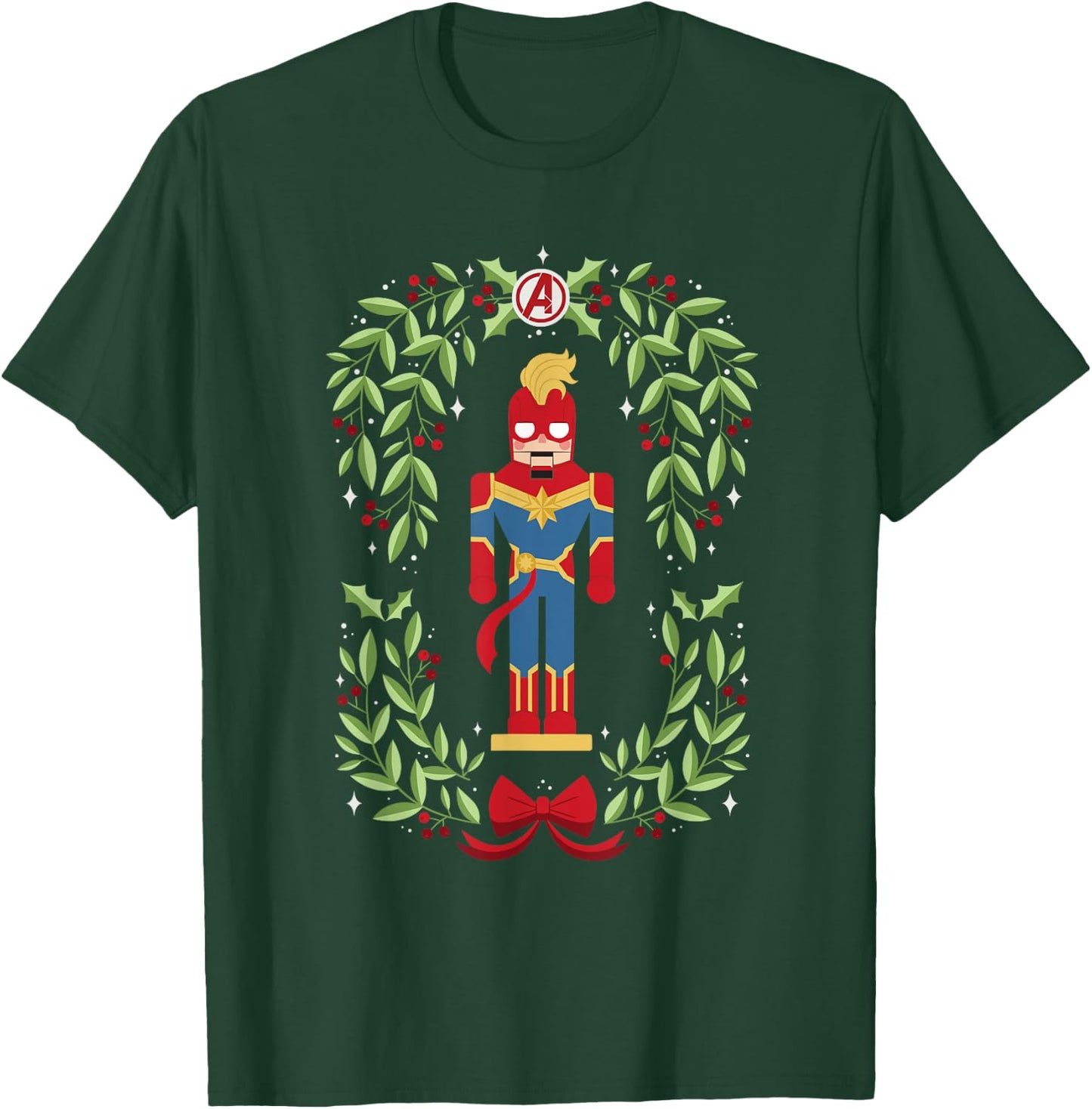 Marvel Holiday Christmas Avengers Captain Marvel Nutcracker T-Shirt - T-Shirt | Forest