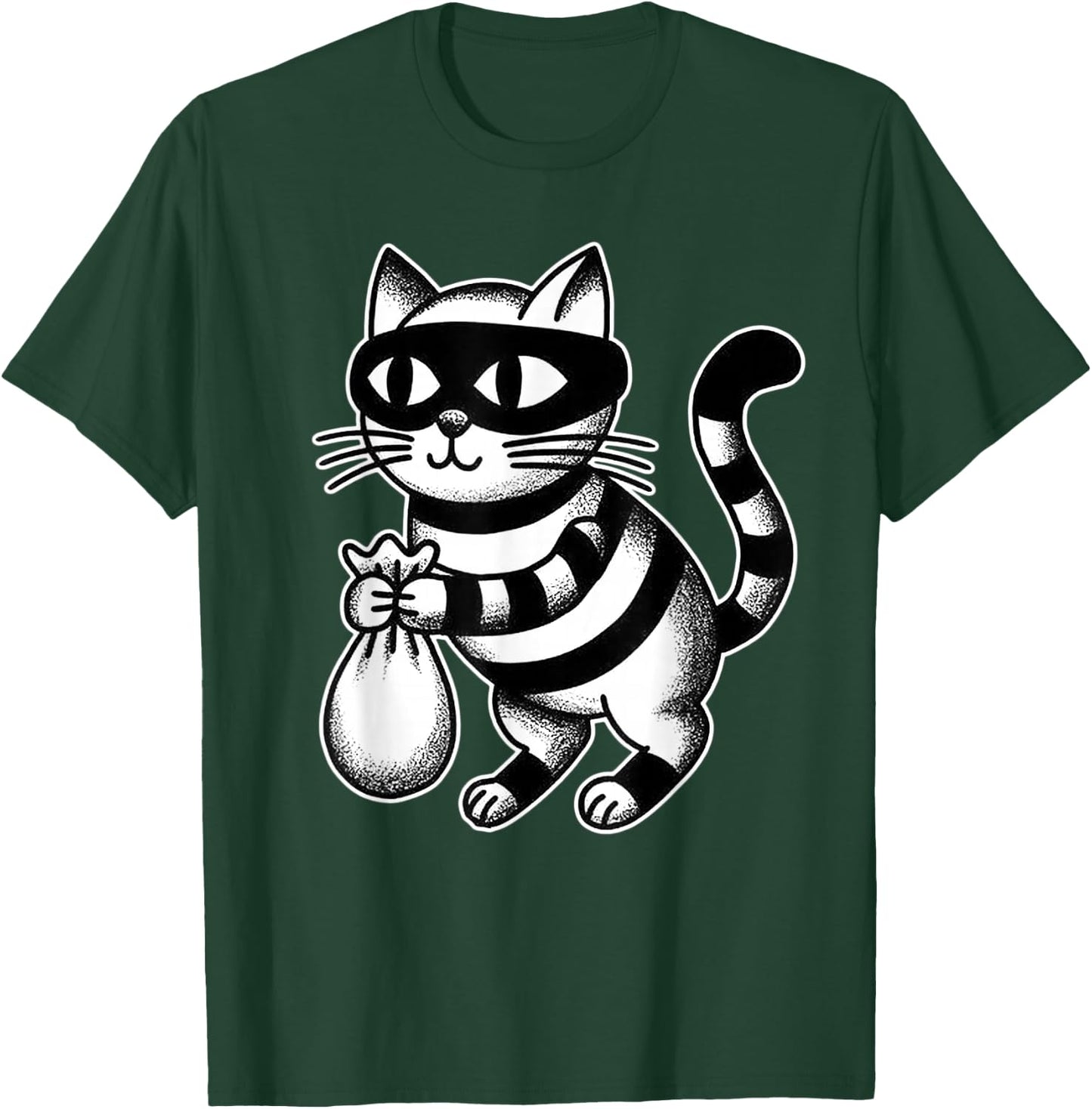 Cat Burglar Kitten Kitty Moneybag Blackwork T-Shirt - T-Shirt | Forest