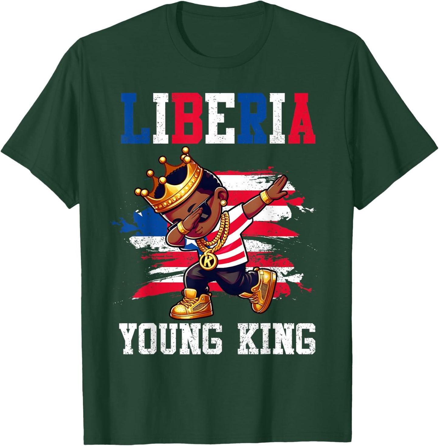 Liberia Young King Liberian Boy African Proud Liberian Flag T-Shirt - T-Shirt | Forest
