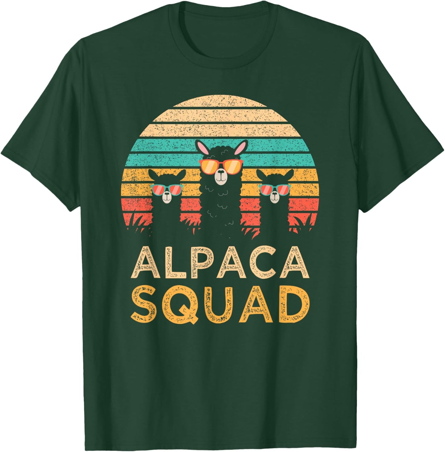 Funny Alpaca Squad Sunglasses Cool Alpacas Vintage Gift T-Shirt - T-Shirt | Forest