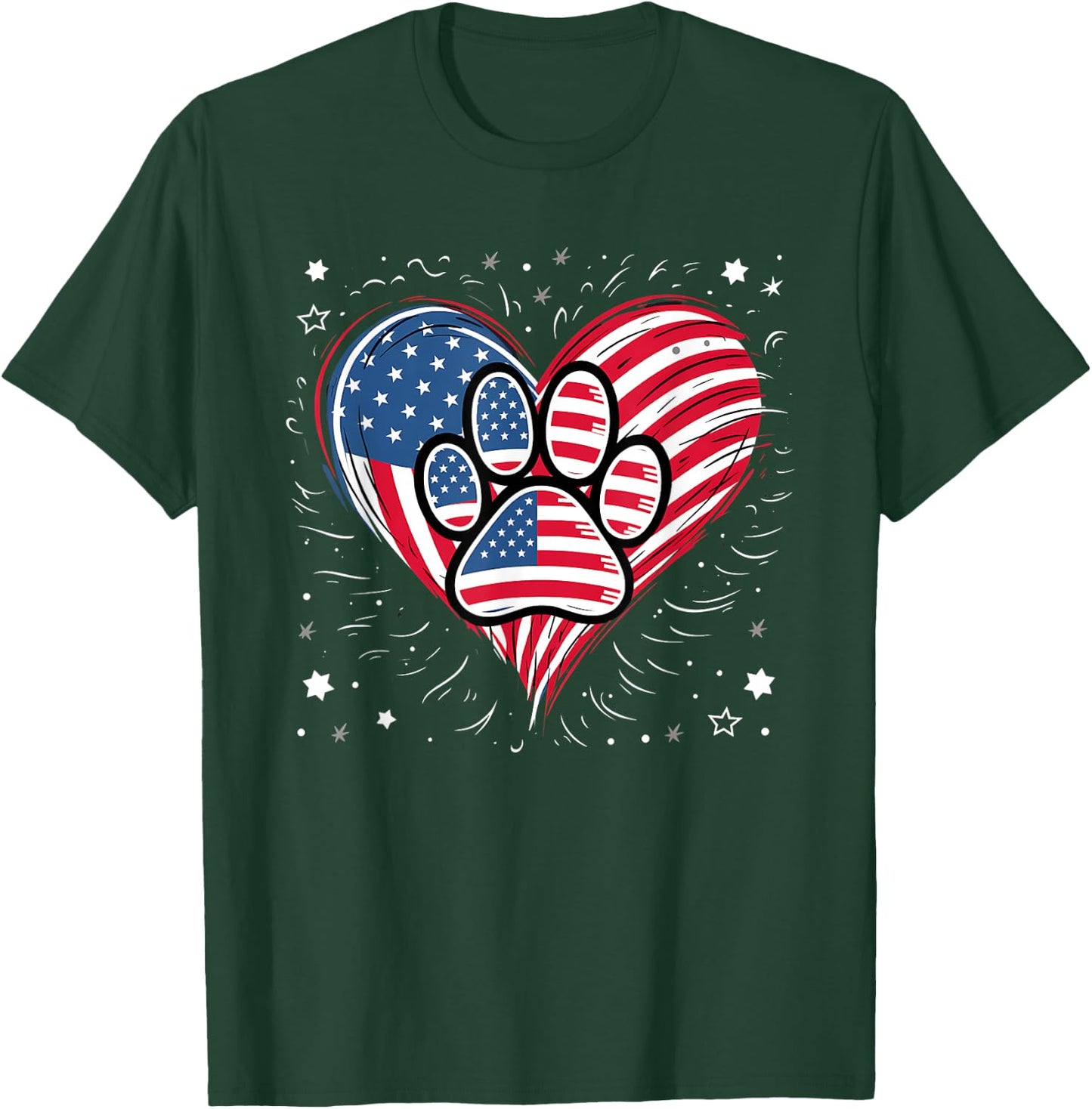 American Flag Patriotic Dog & Cat Paw Print - 4th Of July Kids Men T-Shirt - T-Shirt | Forest