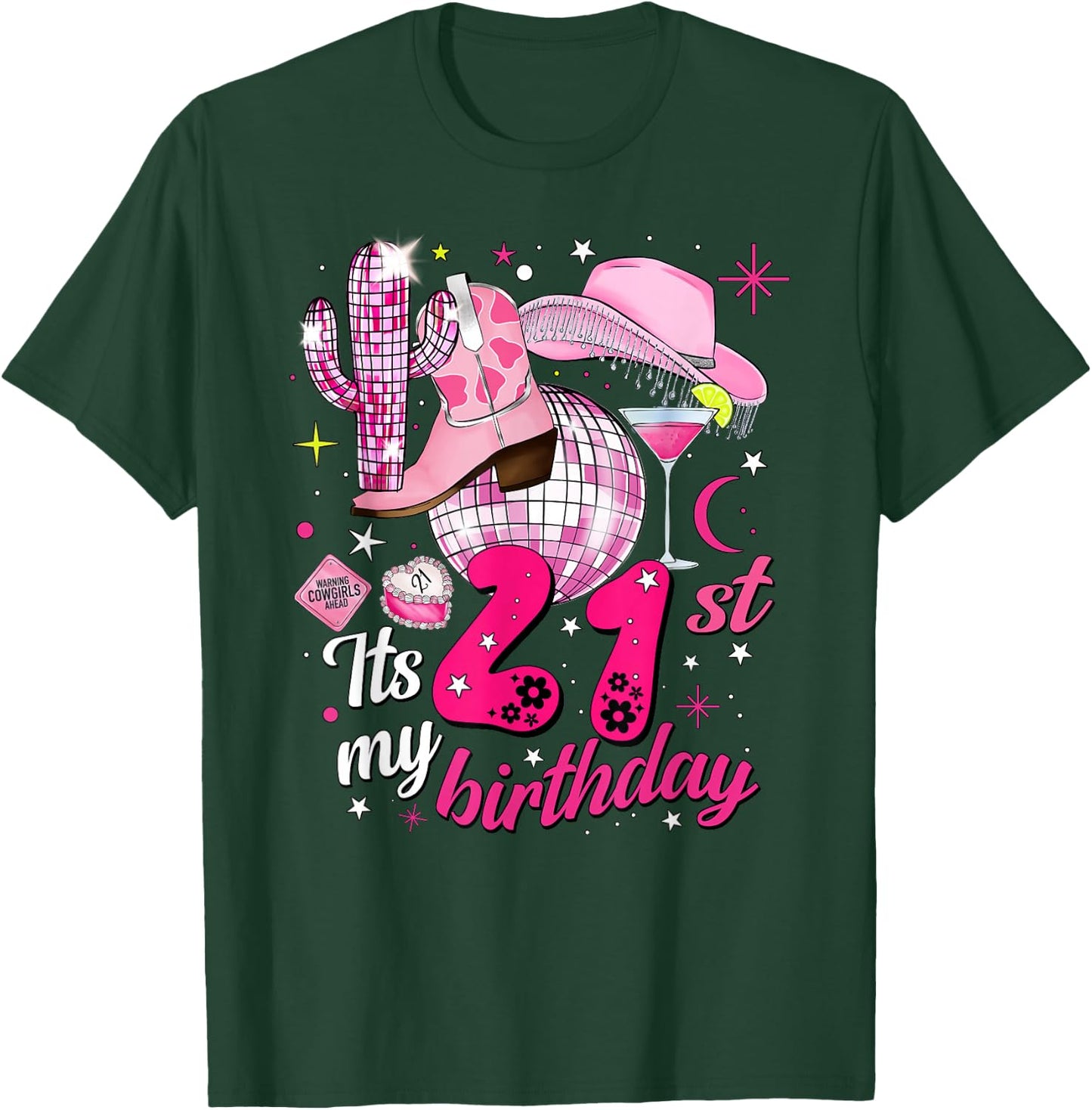 Howdy Cowboy Hat Pink Boots Disco Ball 21st Birthday T-Shirt - T-Shirt | Forest