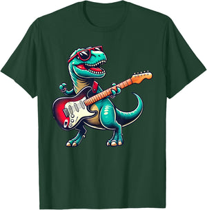 T-Rex Dinosaur Playing Guitar Musician Music T-Shirt - T-Shirt | Forest