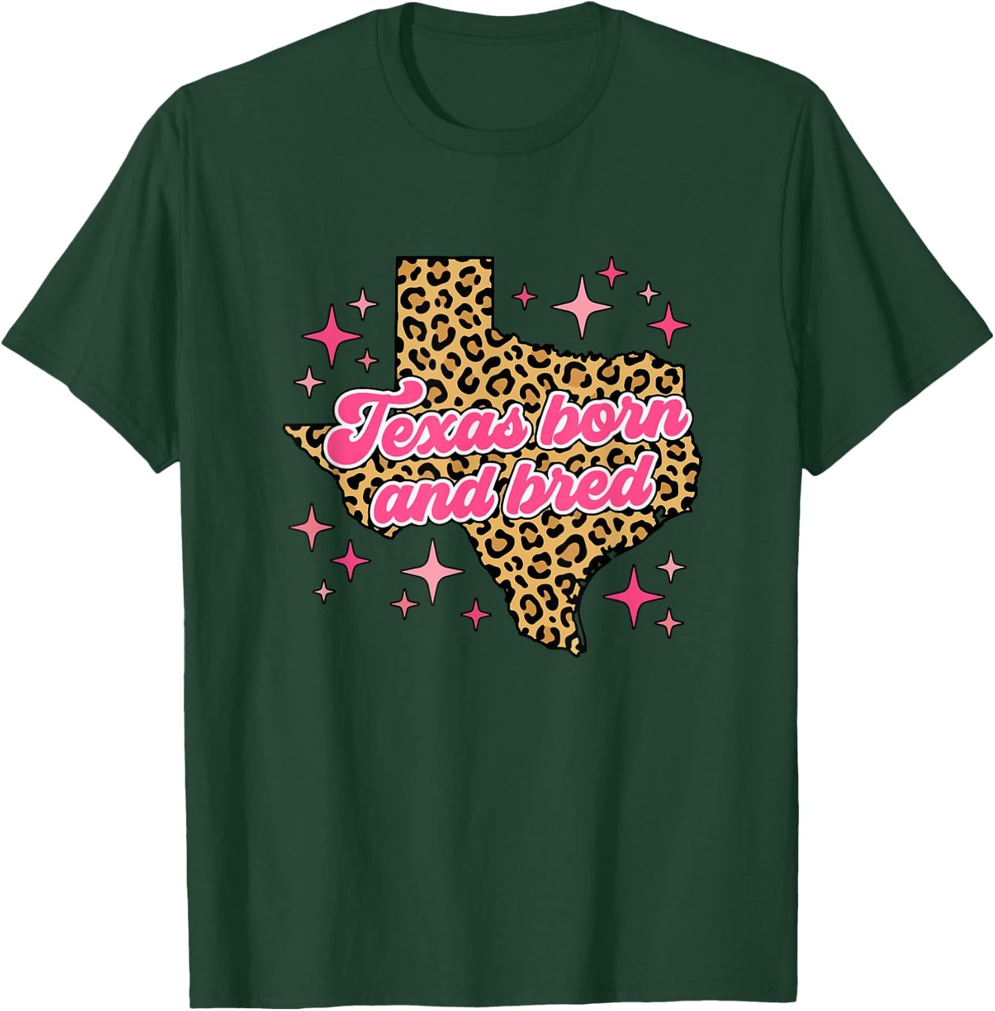 Texas Born and Bred Retro Pink Leopard Print Map T-Shirt - T-Shirt | Forest