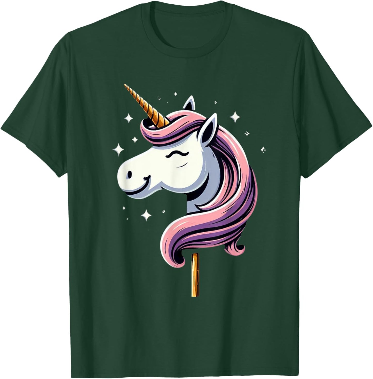 Unicorn Riding Stick Horse Boys Girls Men Women Kids Adults T-Shirt - T-Shirt | Forest