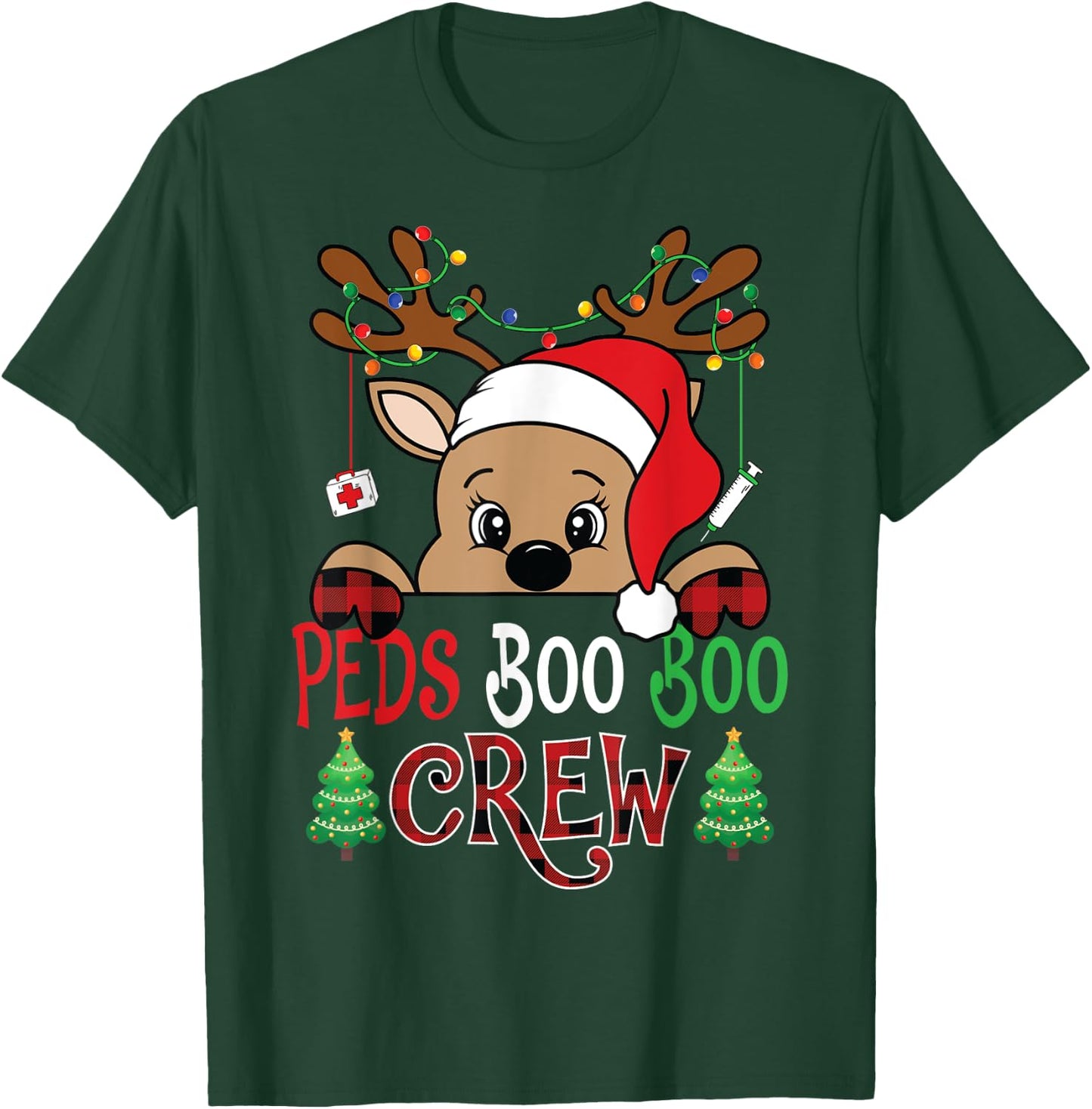 Reindeer PEDS Boo Boo Crew Pediatric Nurse Christmas T-Shirt - T-Shirt | Forest
