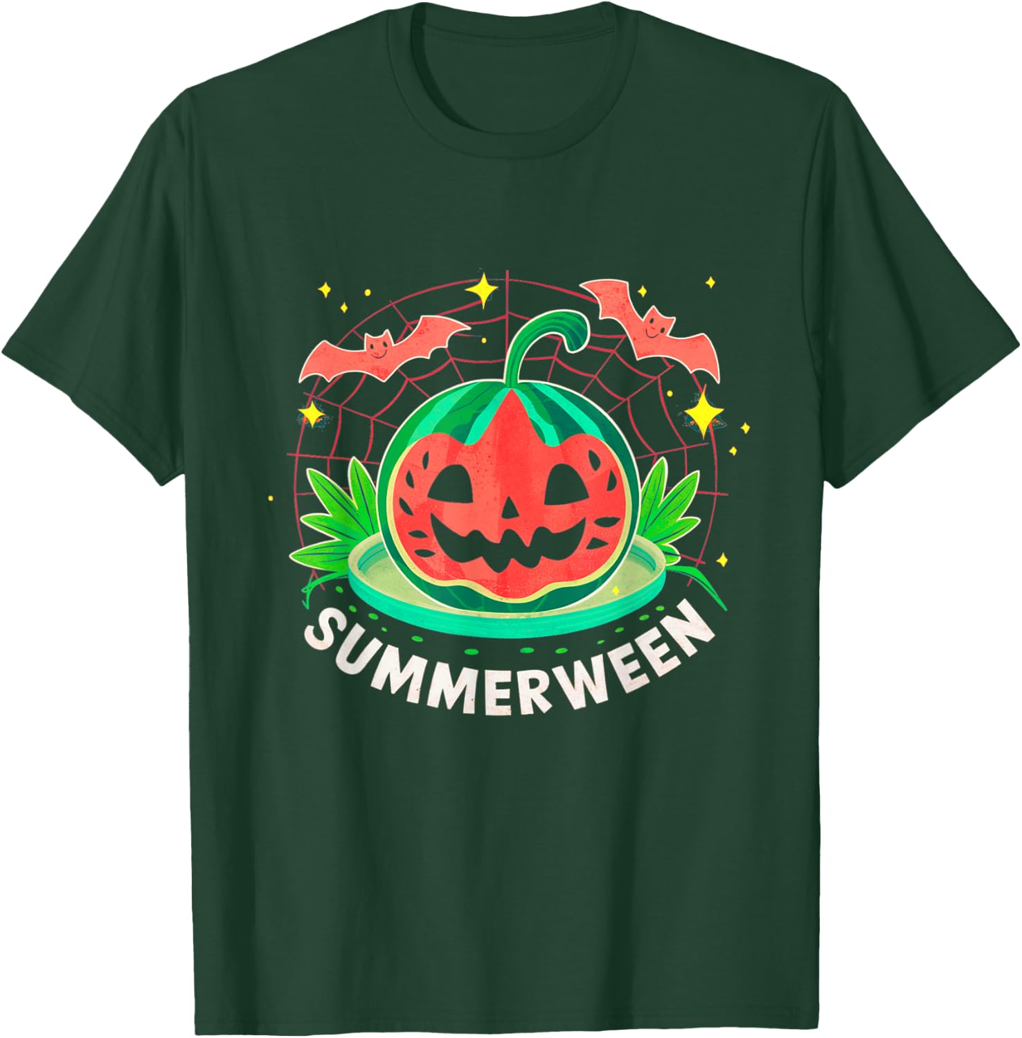 Summerween Summer Halloween Watermelon Pumpkin Vacation T-Shirt - T-Shirt | Forest