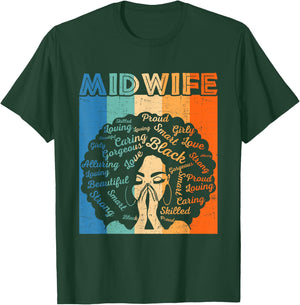 Midwife Afro African American Women Black History Month T-Shirt - T-Shirt | Forest