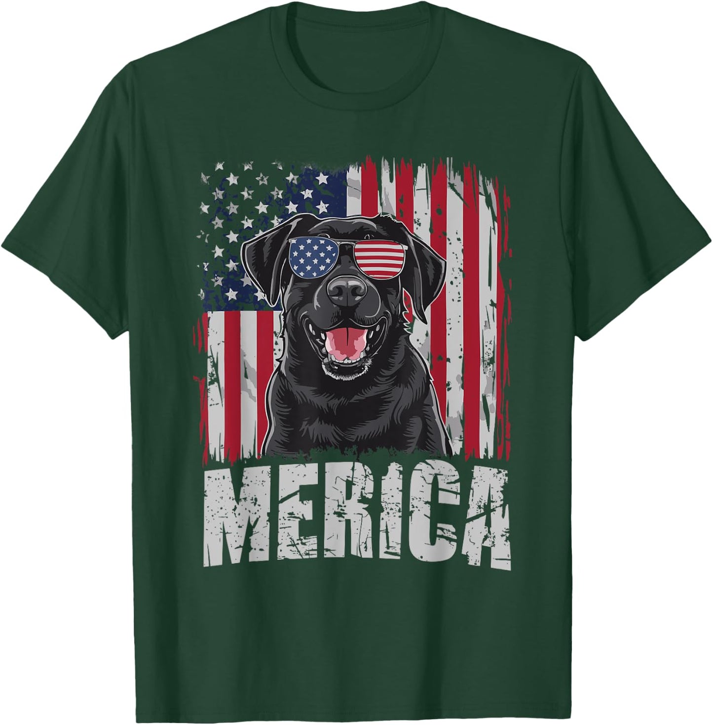 Black Labrador Retriever 4th Of July Merica USA Flag Men T-Shirt - T-Shirt | Forest
