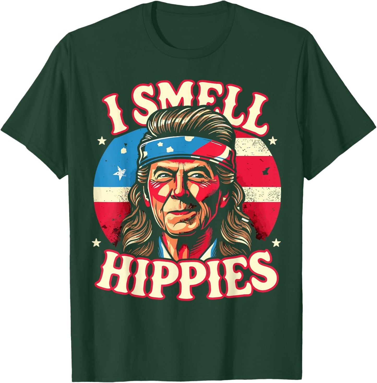 I Smell Hippies USA Funny 4th of July Men Hippie T-Shirt - T-Shirt | Forest