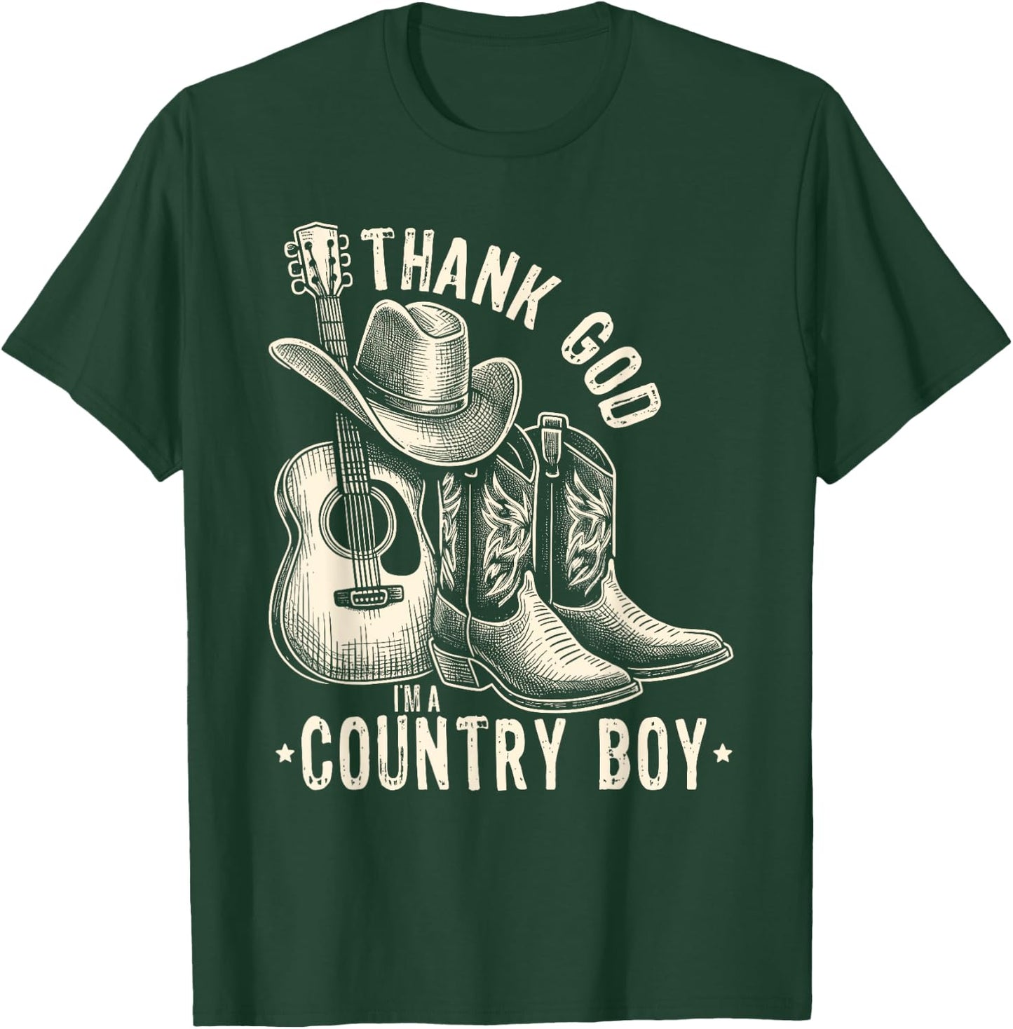 Thank God I'm A Country Music Boy Cowboy Western Retro T-Shirt - T-Shirt | Forest