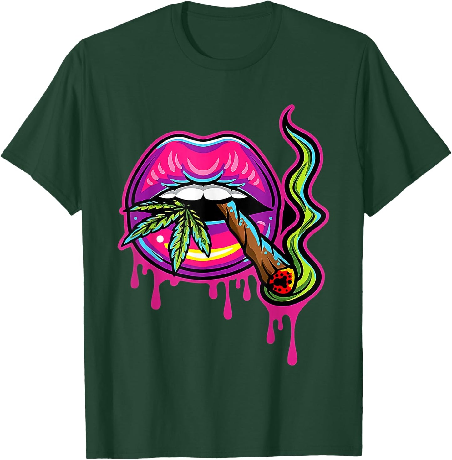 Lips Sexy Smoker Blunt Weed Teeth Marijuana Leaf 420 T-Shirt - T-Shirt | Forest