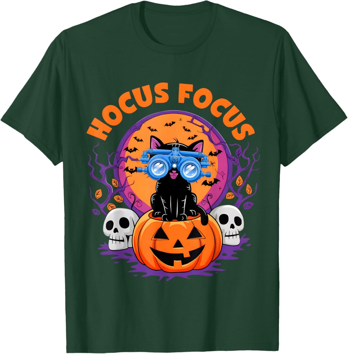 Hocus Focus Optometry Halloween Shirt Eye Doctor Cat T-Shirt - T-Shirt | Forest