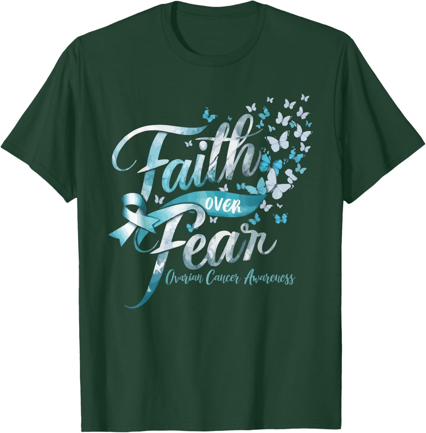 Ovarian Cancer Awareness Ovary Disease Teal Ribbon T-Shirt - T-Shirt | Forest