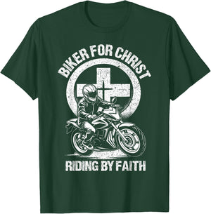 Biker For Christ Riding By Faith T-Shirt - T-Shirt | Forest
