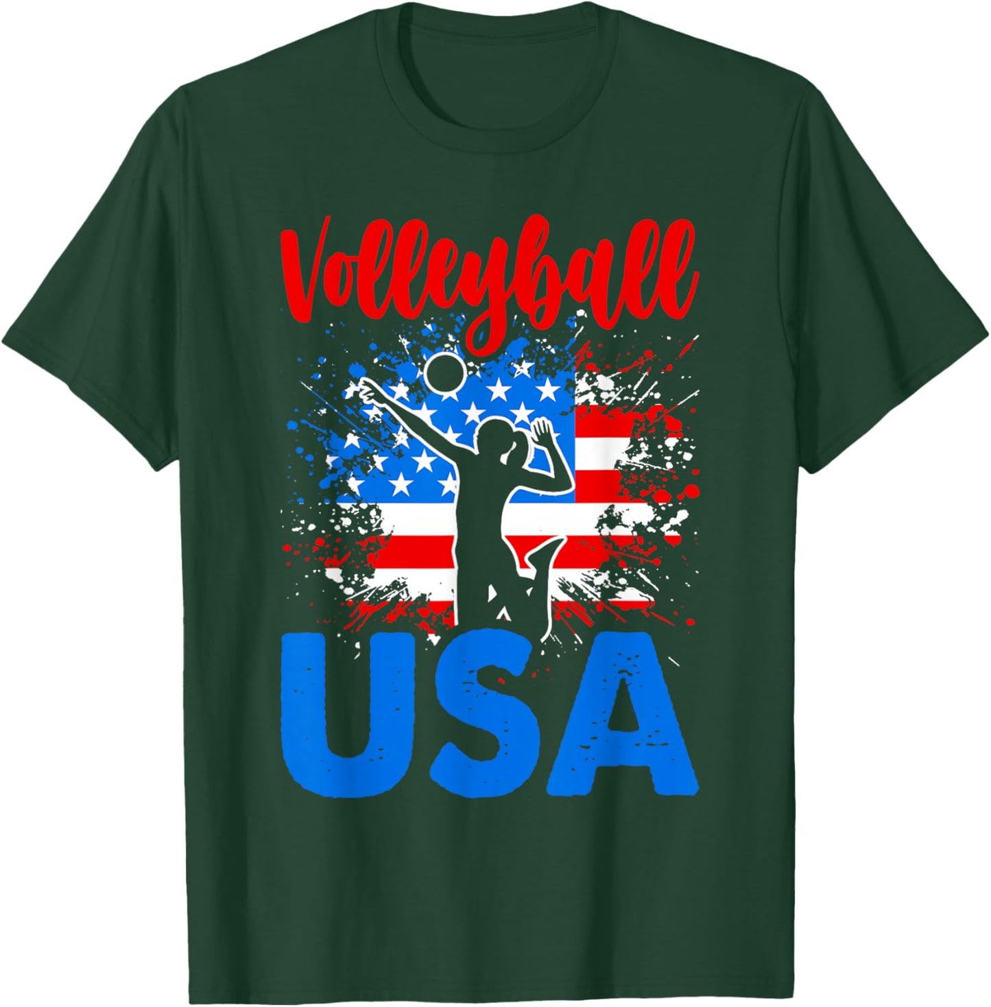 Volleyball USA Flag Support theTeam Flag T-Shirt - T-Shirt | Forest