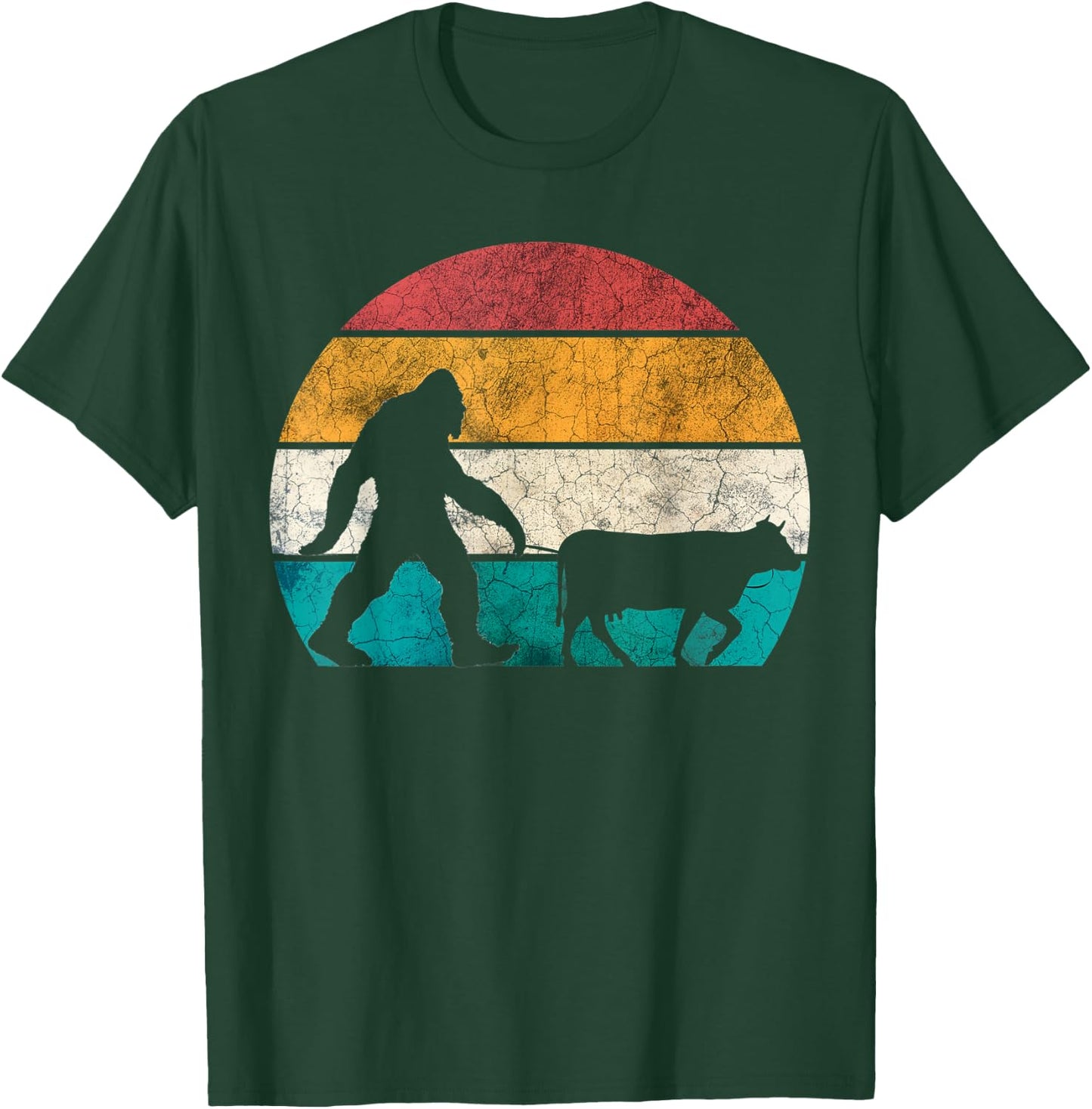 Funny Bigfoot Walking Cow Retro Vintage T-Shirt - T-Shirt | Forest