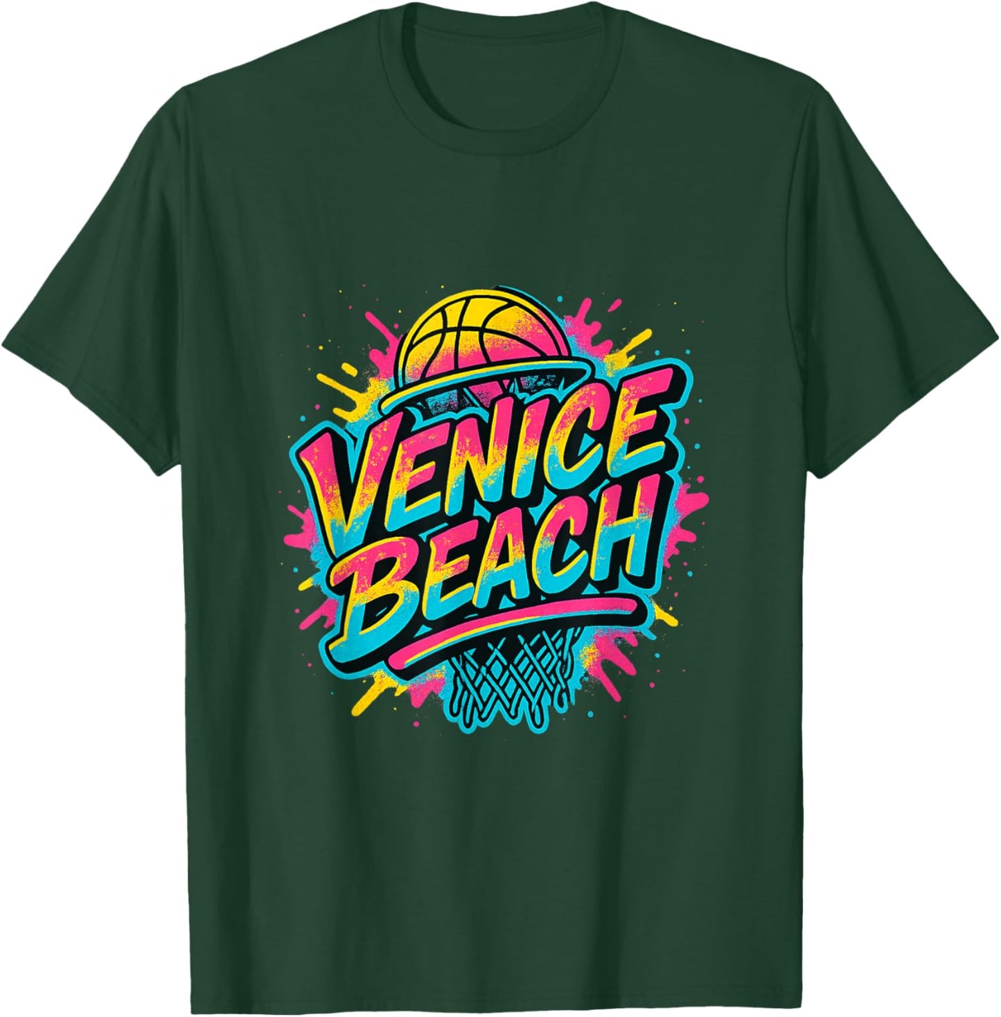 Venice Beach Streetball 90s Style Graffiti Basketball Graphi T-Shirt - T-Shirt | Forest