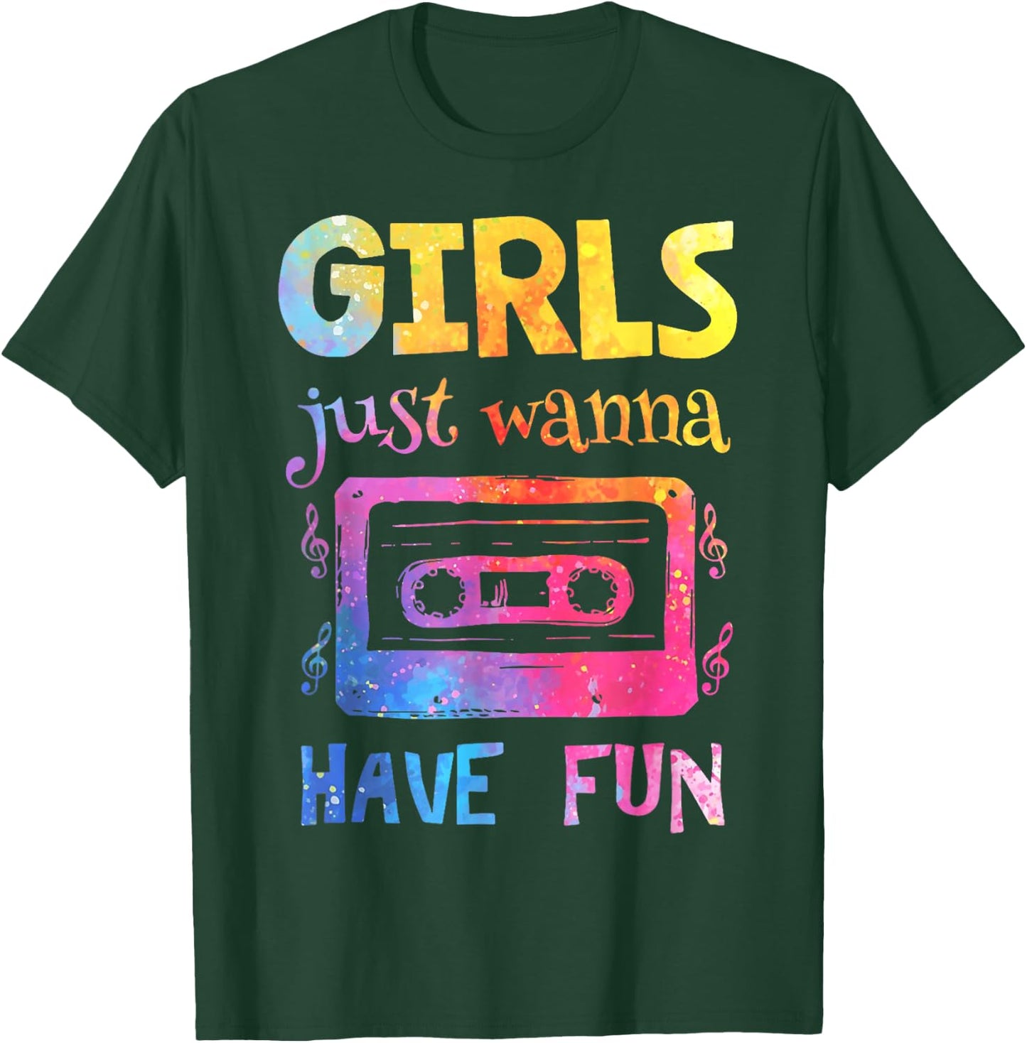 Retro Girls Just Wanna Have Fun Nostalgia 1980s 80's Black T-Shirt - T-Shirt | Forest