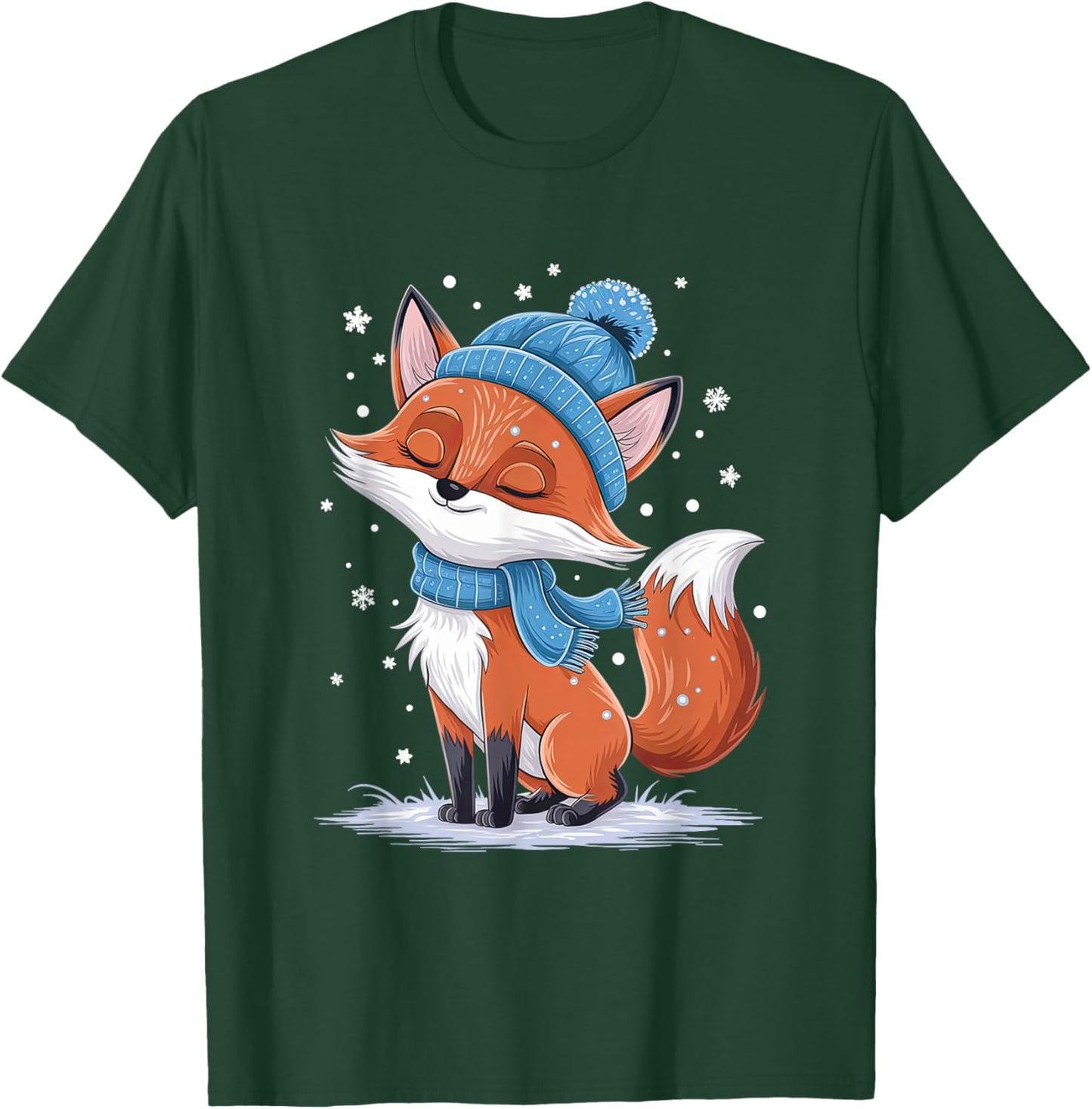Cozy Winter Fox in Snowy Scarf and Hat T-Shirt - T-Shirt | Forest
