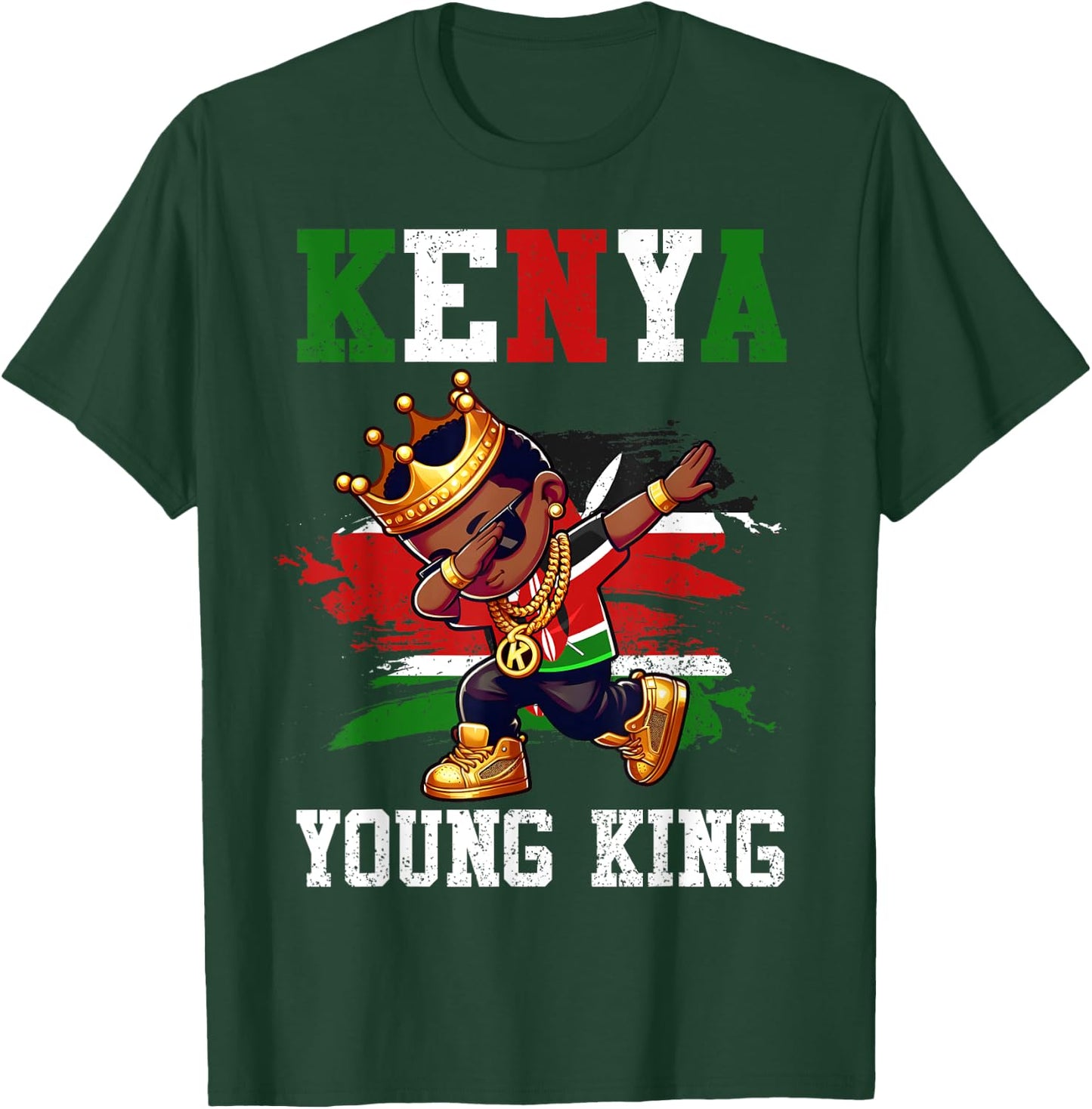 Kenya Young King Kenyan Boy African Proud Kenyan Flag T-Shirt - T-Shirt | Forest