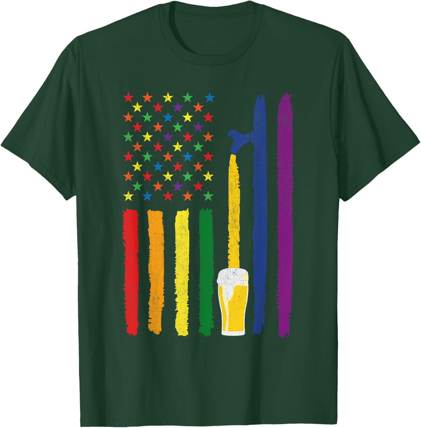 Craft Beer American Flag USA Patriotic 4th of July Gay Pride Women Men T-Shirt - T-Shirt | Forest