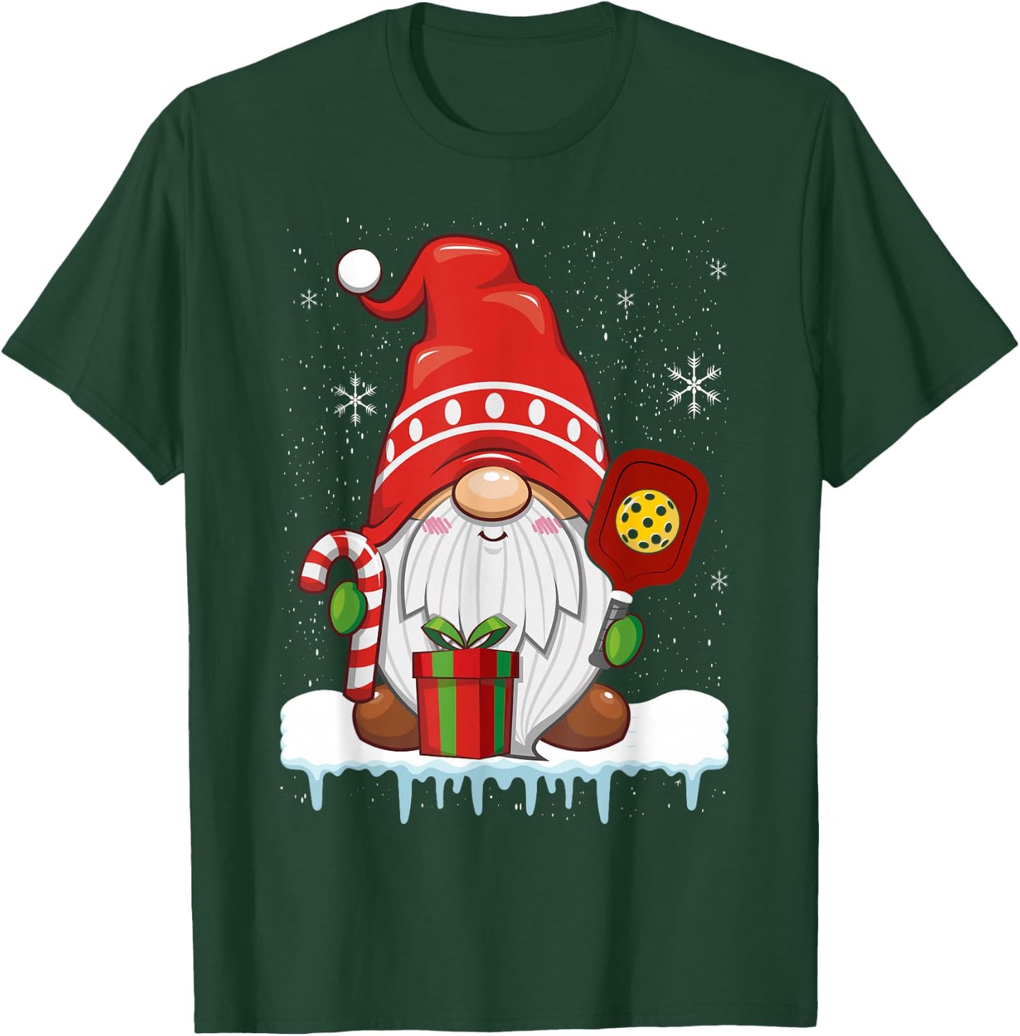 Christmas Gnome With Candy Cane & Pickleball T-Shirt - T-Shirt | Forest