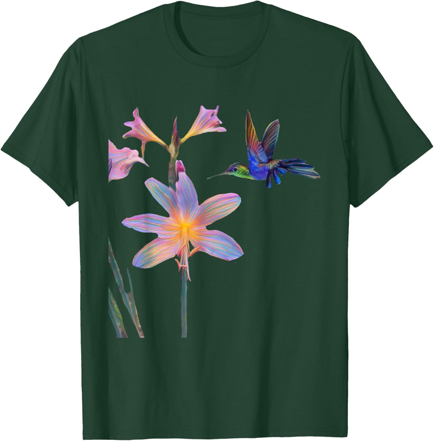Blue Hummingbird with Flower T-Shirt - T-Shirt | Forest