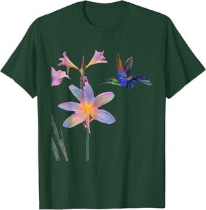 Blue Hummingbird with Flower T-Shirt - T-Shirt | Forest