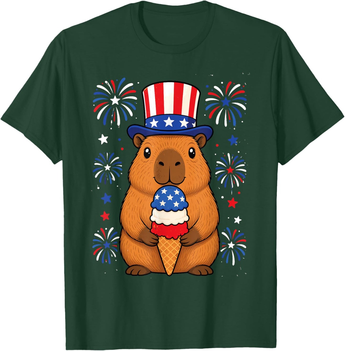 4th of July USA Capybara Independence Day Funny Patriotic T-Shirt - T-Shirt | Forest