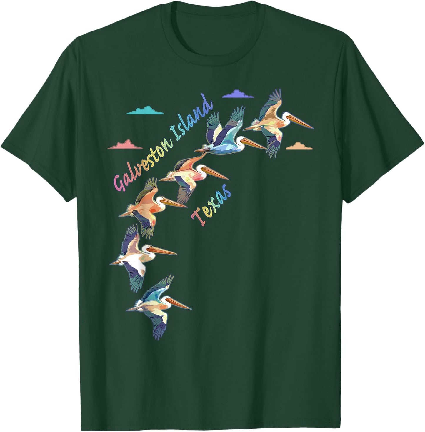 Galveston Island Texas Colorful Tie-Dye Pelican Art T-Shirt - T-Shirt | Forest