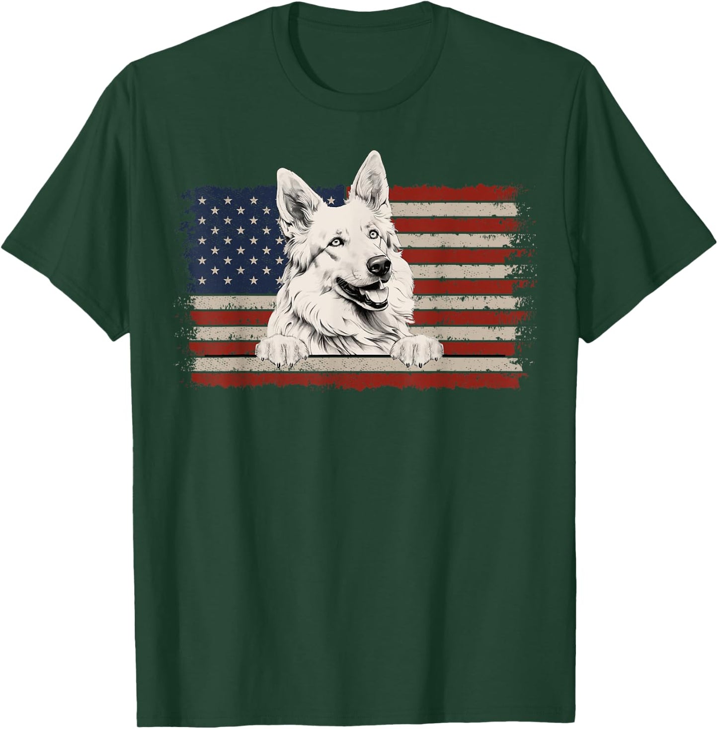 Patriotic White Swiss Shepherd American Flag USA 4th of July T-Shirt - T-Shirt | Forest
