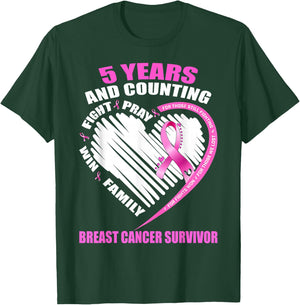 5 Years Cancer Free Gifts 5 Year Breast Cancer Survivor T-Shirt - T-Shirt | Forest