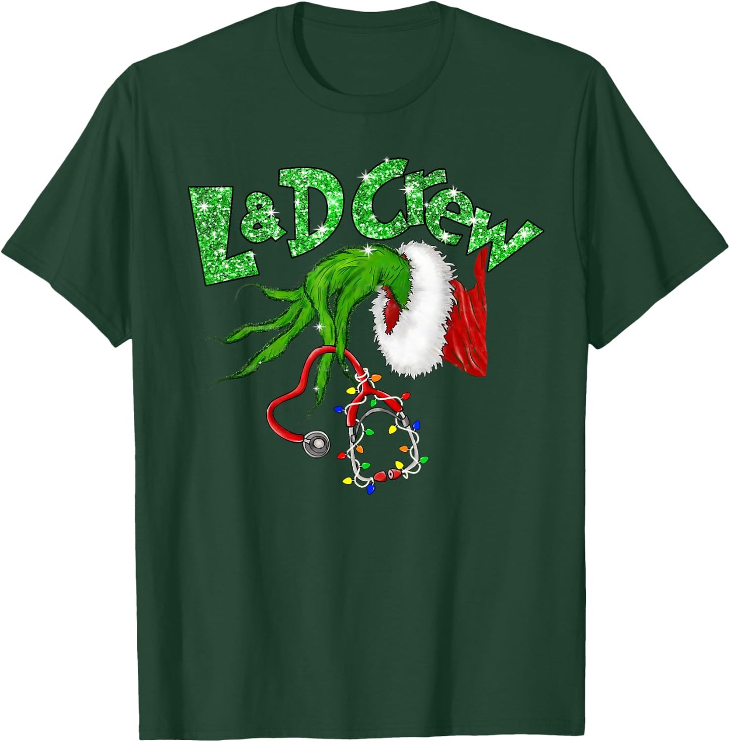 L & D Crew Nurse Merry Christmas Stethoscope Xmas Pajamas T-Shirt - T-Shirt | Forest