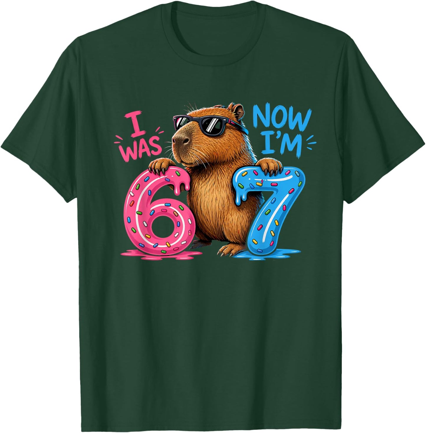 I was 6 Now I'm 7 7th Birthday 6 7 Birthday Boys Capybara T-Shirt - T-Shirt | Forest