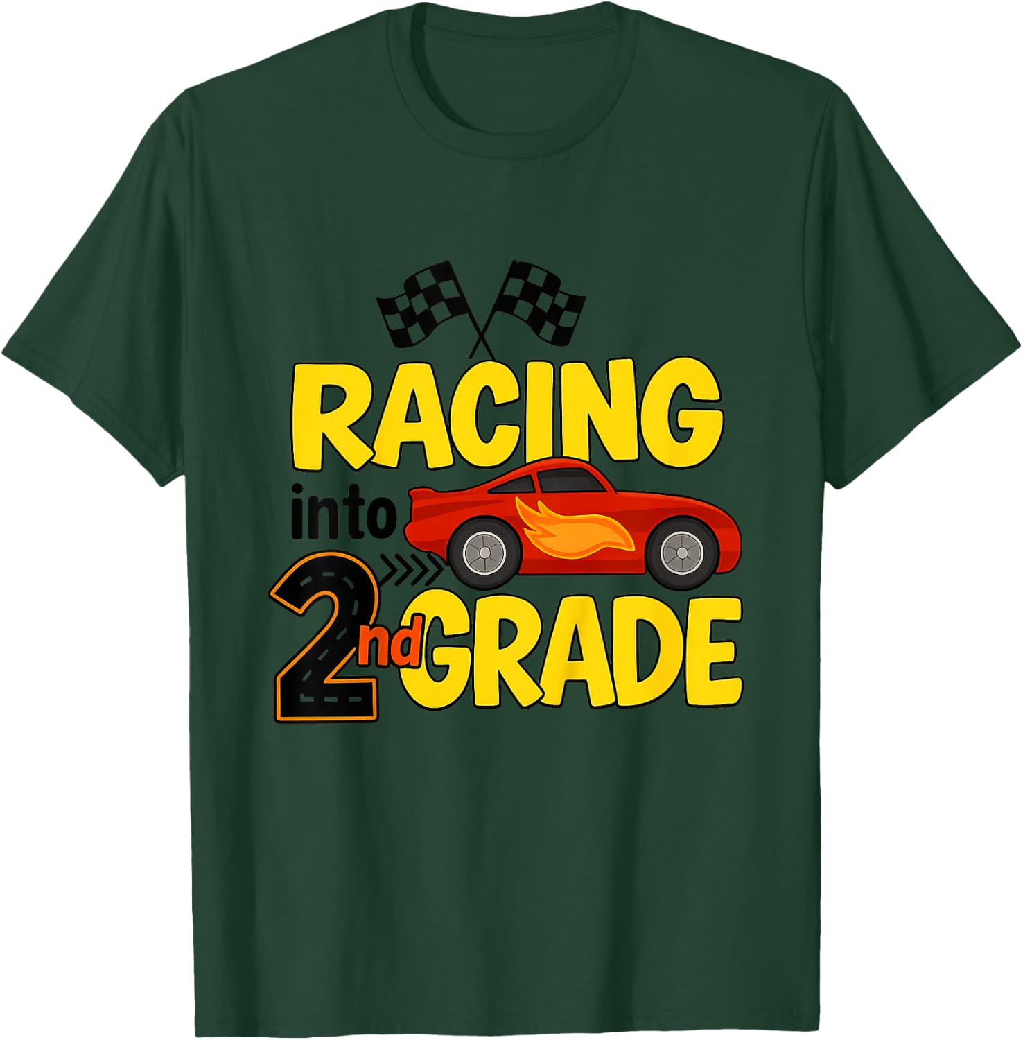 Kids Racing Into 2nd Grade Funny First Day Of School Car T-Shirt - T-Shirt | Forest
