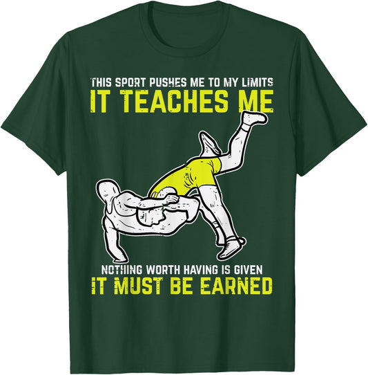 Wresting Sport Pushes Me My Limits Wrestler Men Women Kids T-Shirt - T-Shirt | Forest