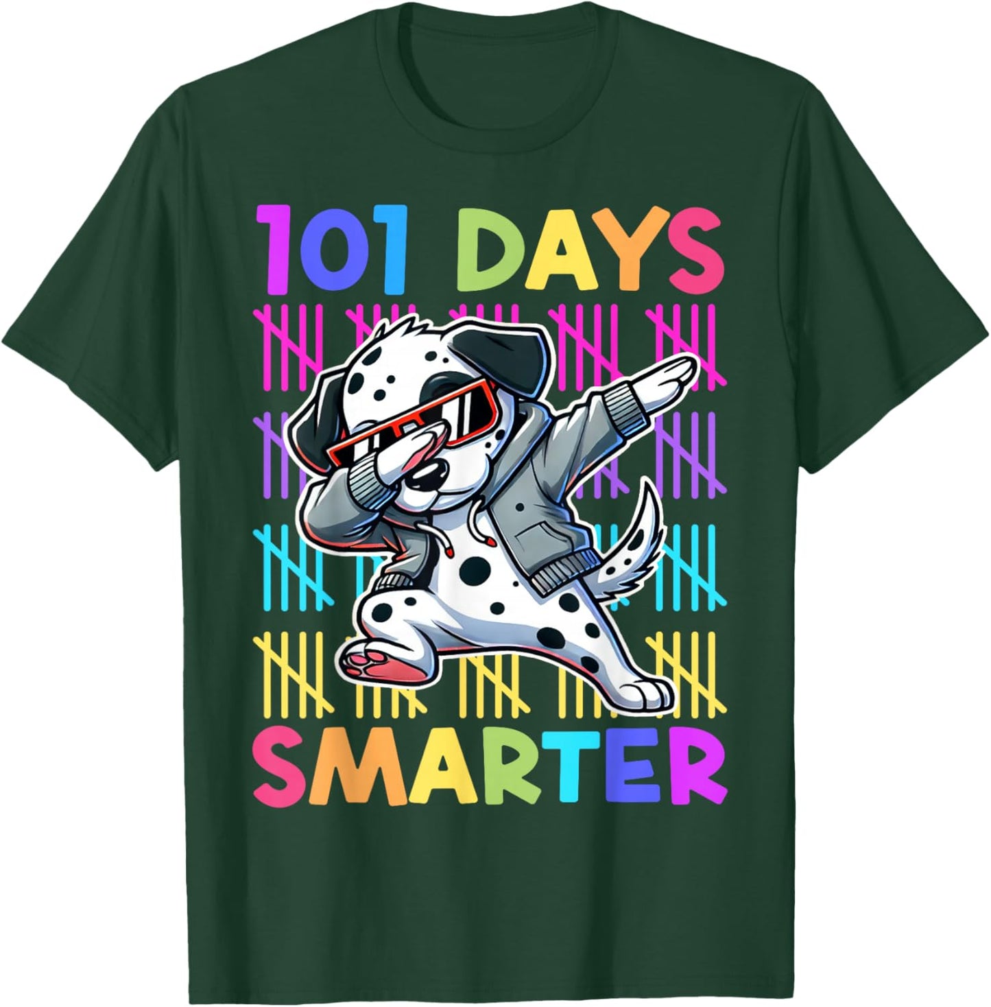 101 Days of School Dabbing Dog Cute 100 Days Smarter Student T-Shirt - T-Shirt | Forest