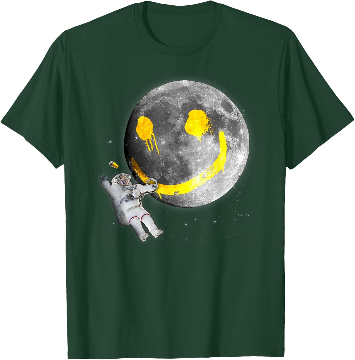 "Happy Face Moon Graffiti" Astronaut Space Nerd T-Shirt - T-Shirt | Forest