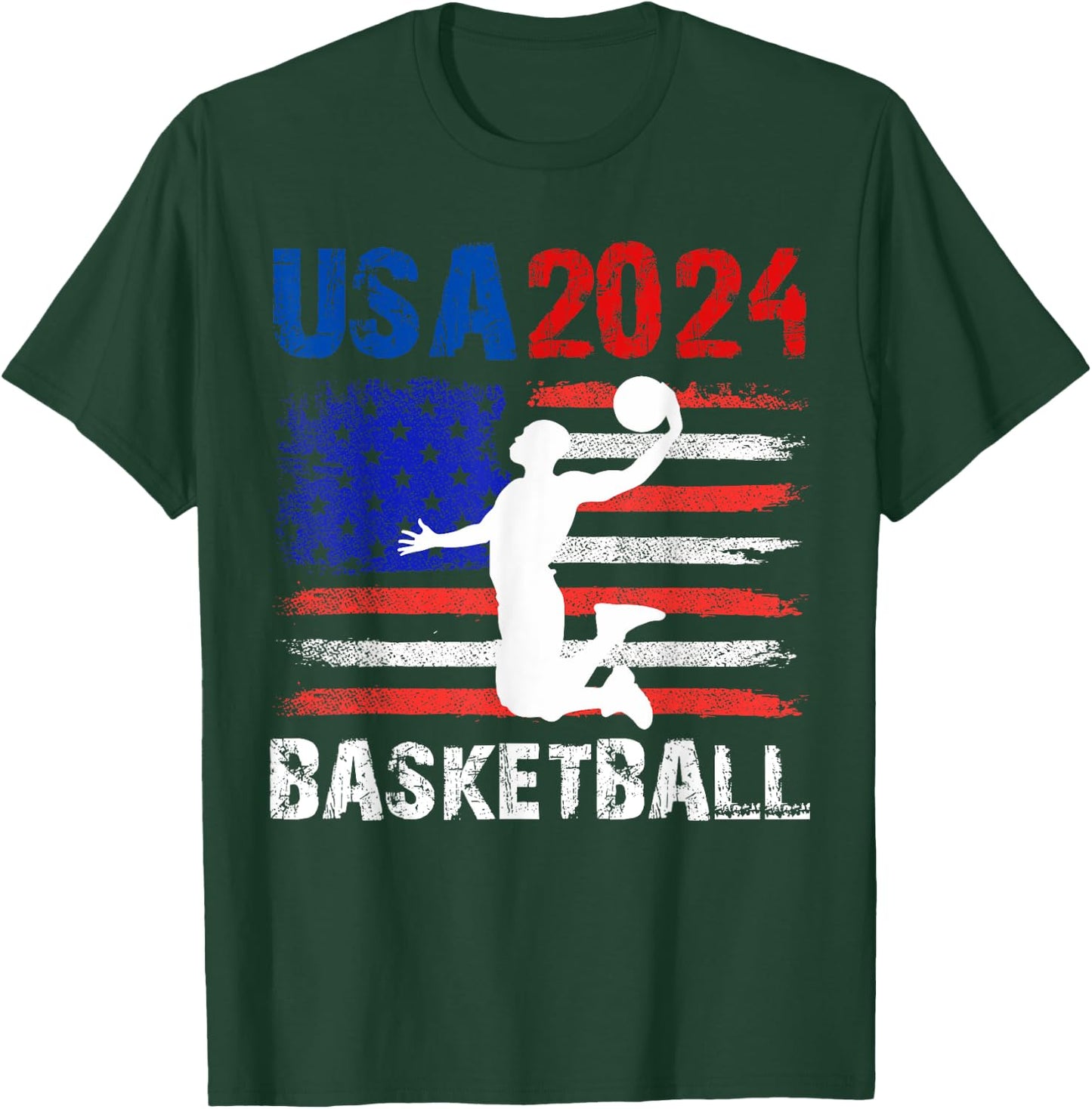 Basketball 2024 USA American Flag Design 4th Of July T-Shirt - T-Shirt | Forest