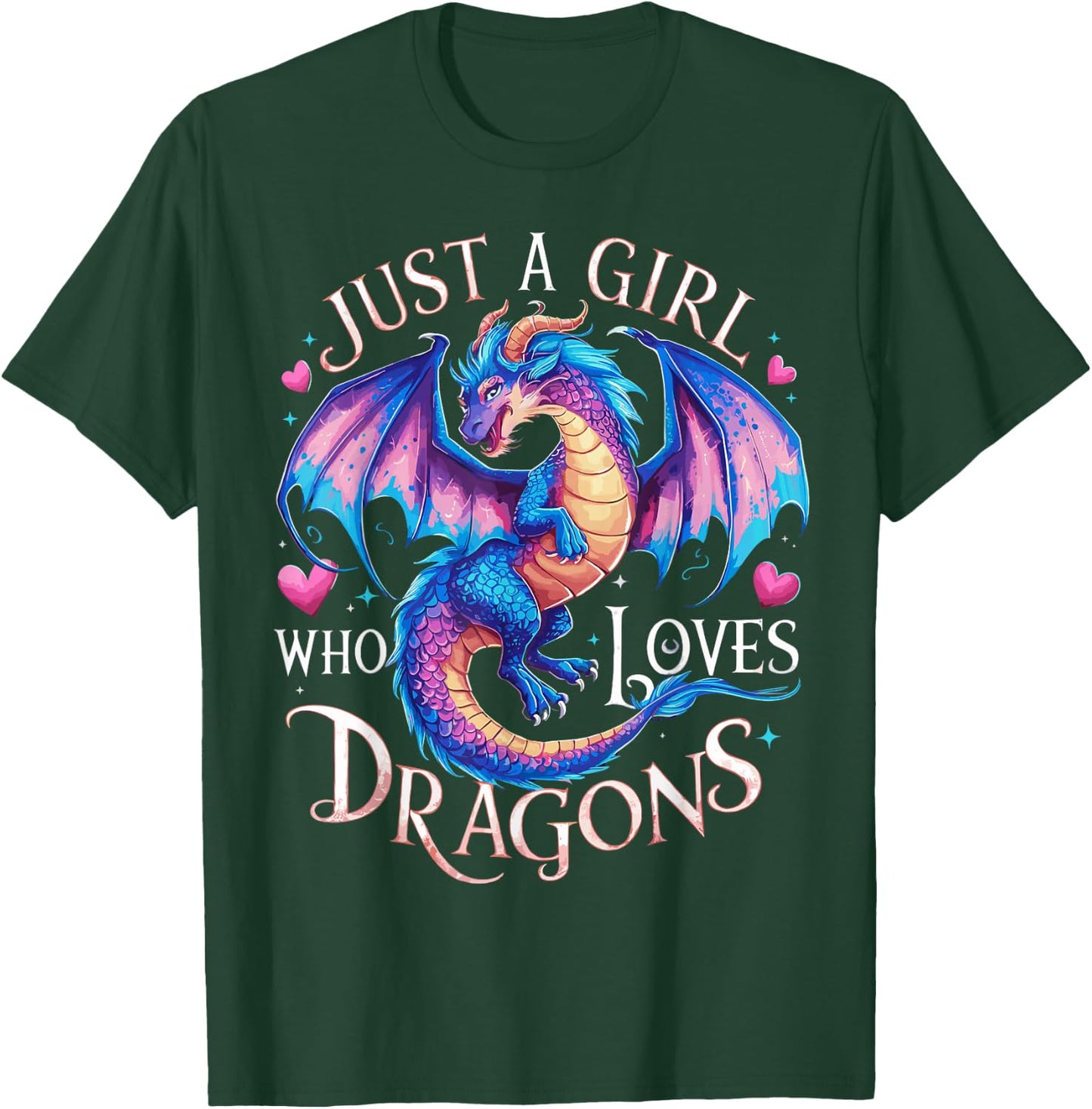 Just A Girl Who Loves Dragons Women's Girls Cute Dragon T-Shirt - T-Shirt | Forest