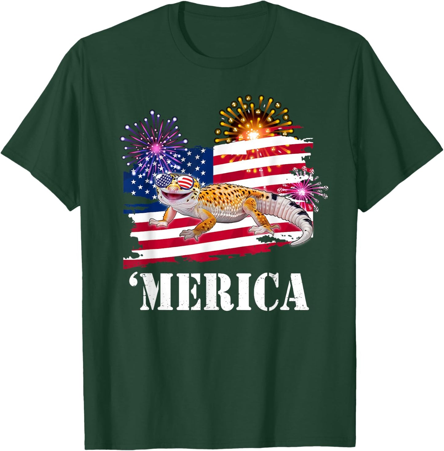 Reptile Happy USA Flag 4th 'Merica Leopard Gecko Lover Kids Men T-Shirt - T-Shirt | Forest