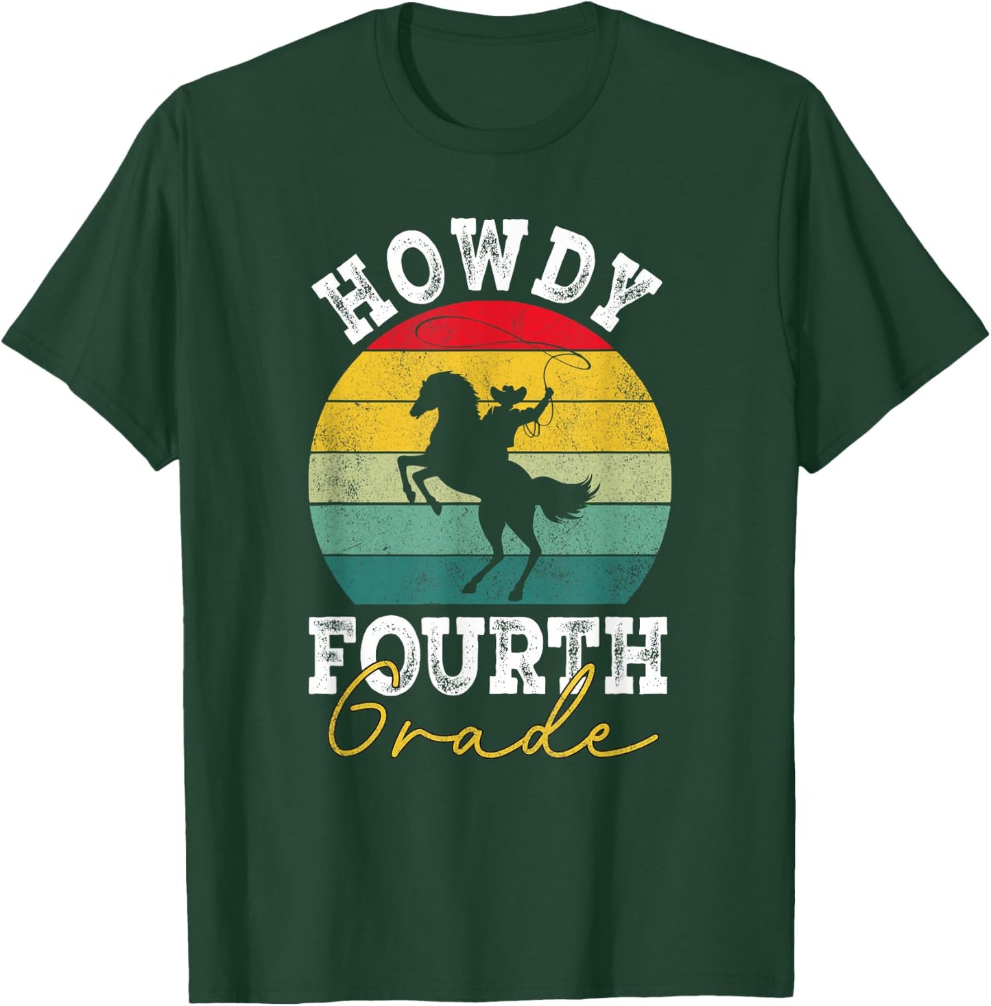 Howdy 4th Grade Cowboy Western Back To School Fourth Grade T-Shirt - T-Shirt | Forest