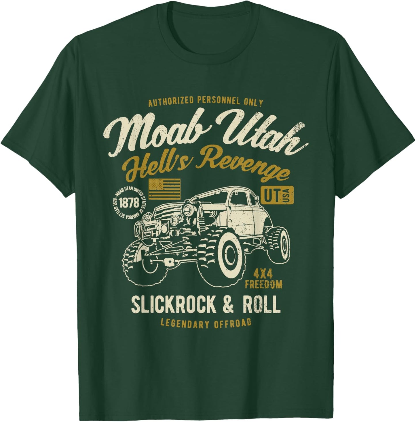 Moab Utah Hells Revenge 4x4 Vintage Distressed Style Design T-Shirt - T-Shirt | Forest